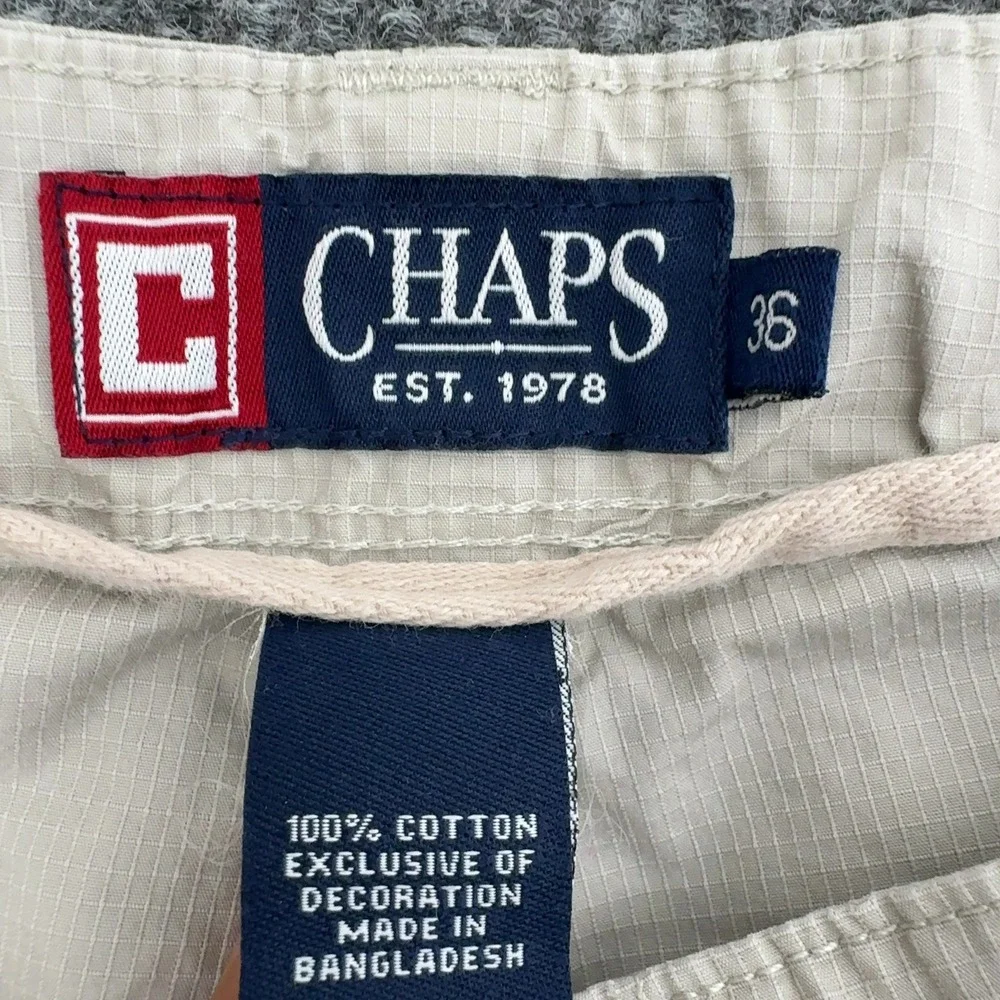 Chaps Cargo Shorts Men 36 Tan Cotton Ripstop Multi Pocket Outdoor Casual Utility